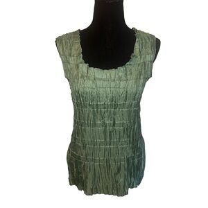 Babette Broomstick Crinkle Tank Top Jade Green Sz L Shirt Lightweight Travel
